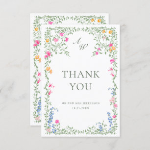 Elegant Watercolor Wild Flowers Floral Wedding Thank You Card