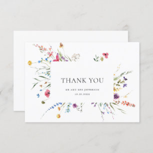Elegant Watercolor Wild Flowers Floral Wedding Thank You Card