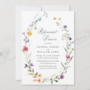 Elegant Watercolor Wild Flowers Rehearsal Dinner Invitation