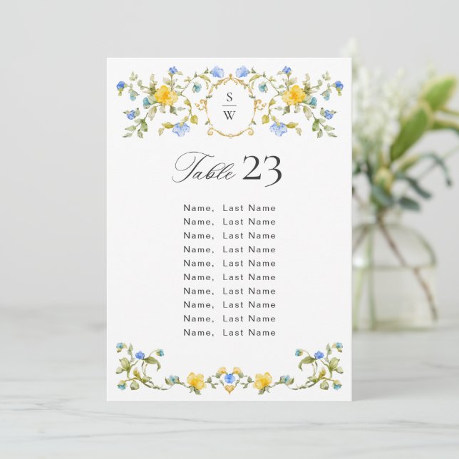 Elegant Watercolor Wild Flowers Table Number Cards (Standing Front)