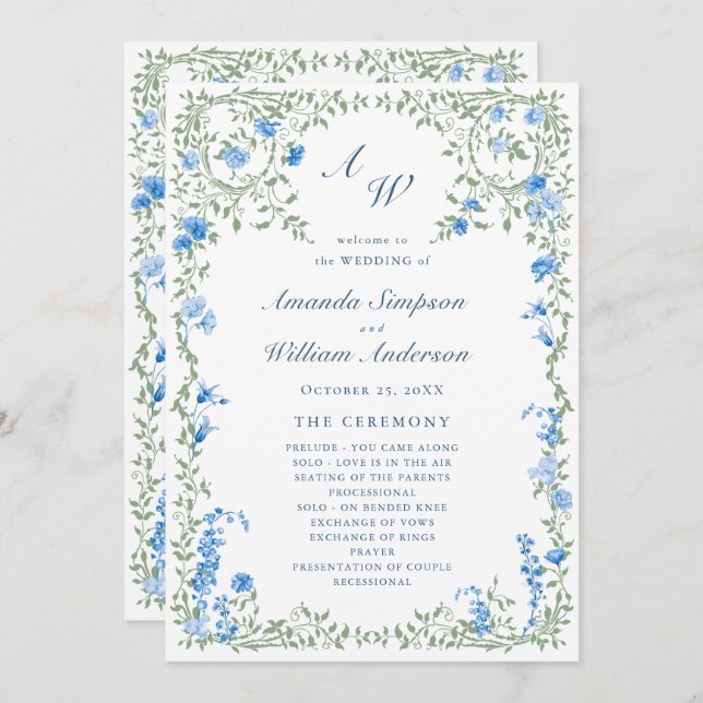 Elegant Watercolor Wild Flowers Wedding Ceremony Programme (Front/Back)
