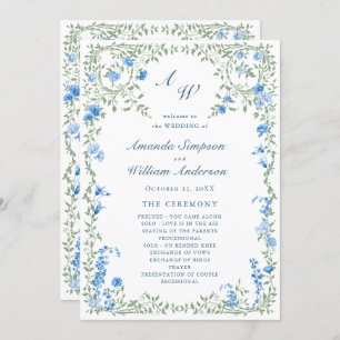 Elegant Watercolor Wild Flowers Wedding Ceremony Programme