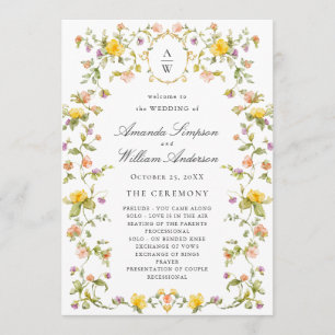 Elegant Watercolor Wild Flowers Wedding Ceremony Programme