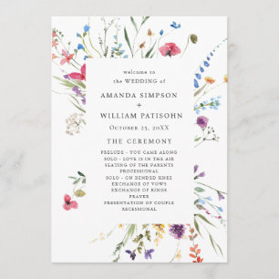 Elegant Watercolor Wild Flowers Wedding Ceremony Programme