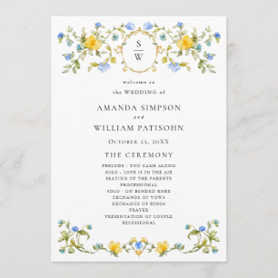 Elegant Watercolor Wild Flowers Wedding Ceremony Programme