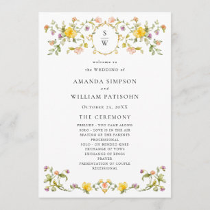 Elegant Watercolor Wild Flowers Wedding Ceremony Programme
