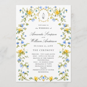 Elegant Watercolor Wild Flowers Wedding Ceremony Programme
