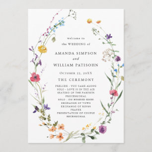 Elegant Watercolor Wild Flowers Wedding Ceremony Programme