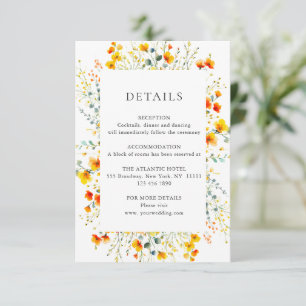 Elegant Watercolor Wild Flowers Wedding Details Enclosure Card