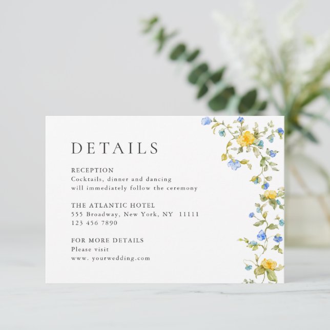 Elegant Watercolor Wild Flowers Wedding Details Enclosure Card (Standing Front)