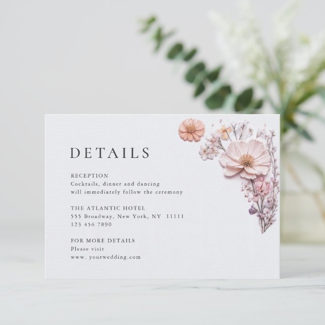 Elegant Watercolor Wild Flowers Wedding Details Enclosure Card (Standing Front)