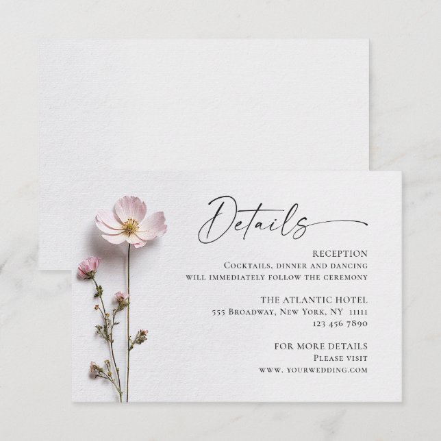 Elegant Watercolor Wild Flowers Wedding Details Enclosure Card (Front/Back)