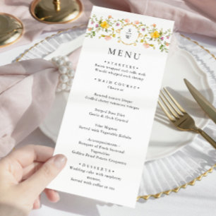 Elegant Watercolor Wild Flowers Wedding Dinner Menu