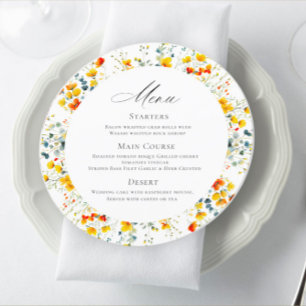 Elegant Watercolor Wild Flowers Wedding Dinner Menu