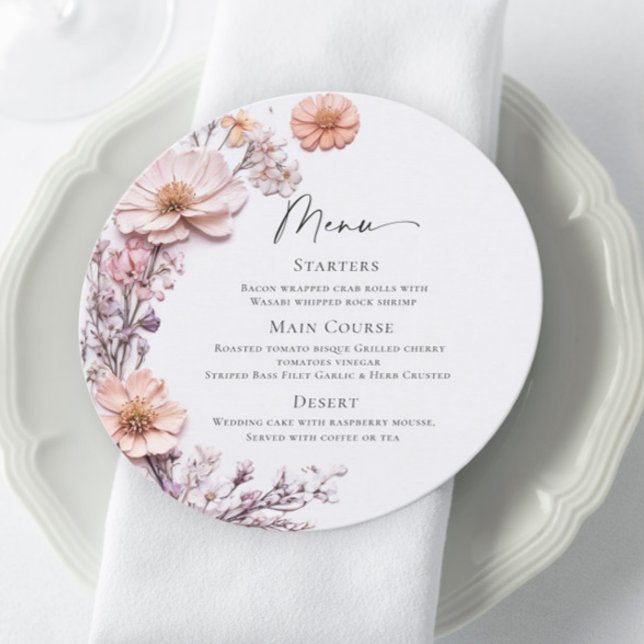 Elegant Watercolor Wild Flowers Wedding Dinner Menu (Creator Uploaded)