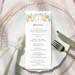 Elegant Watercolor Wild Flowers Wedding Dinner Menu