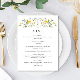Elegant Watercolor Wild Flowers Wedding Dinner Menu