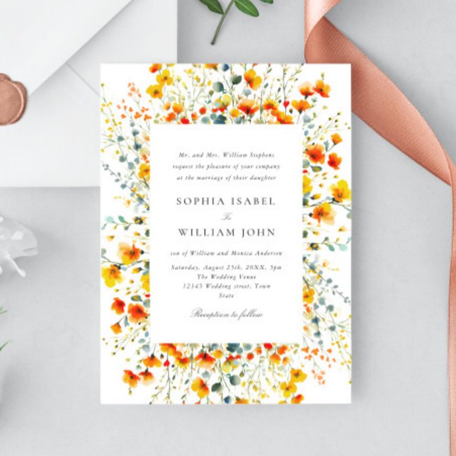 Elegant Watercolor Wild Flowers Wedding Invitation (Creator Uploaded)