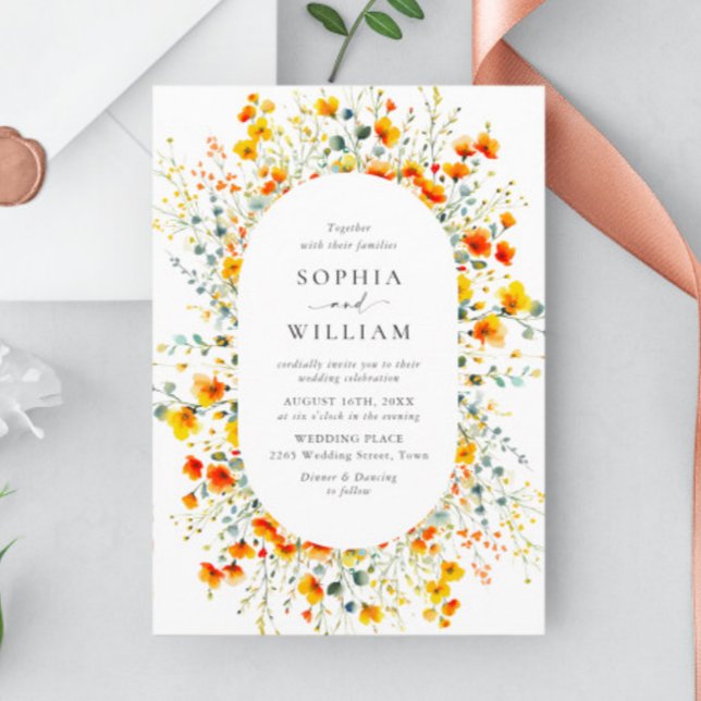 Elegant Watercolor Wild Flowers Wedding Invitation (Creator Uploaded)