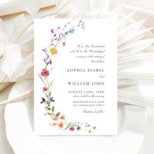 Elegant Watercolor Wild Flowers Wedding Invitation