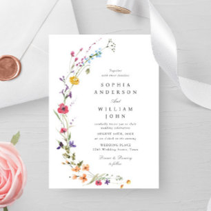 Elegant Watercolor Wild Flowers Wedding Invitation