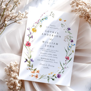 Elegant Watercolor Wild Flowers Wedding Invitation