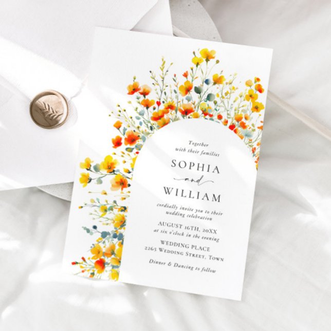 Elegant Watercolor Wild Flowers Wedding Invitation (Creator Uploaded)