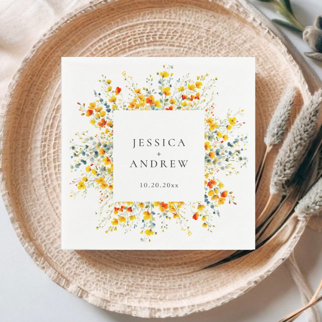 Elegant Watercolor Wild Flowers Wedding Napkin (Creator Uploaded)