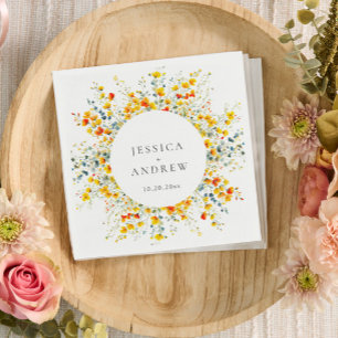 Elegant Watercolor Wild Flowers Wedding Napkin