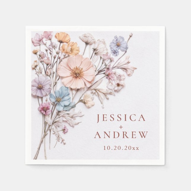 Elegant Watercolor Wild Flowers Wedding Napkin (Front)
