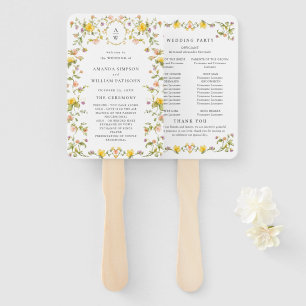 Elegant Watercolor Wild Flowers Wedding Program Hand Fan
