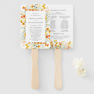 Elegant Watercolor Wild Flowers Wedding Program Hand Fan