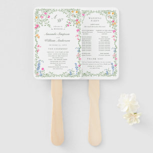 Elegant Watercolor Wild Flowers Wedding Program Hand Fan
