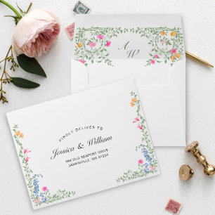 Elegant Watercolor Wild Flowers Wedding RSVP Envelope
