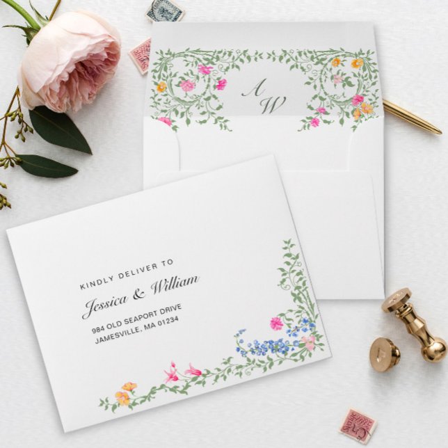 Elegant Watercolor Wild Flowers Wedding RSVP Envelope (Creator Uploaded)
