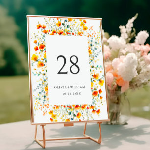 Elegant Watercolor Wild Flowers Wedding Table Number