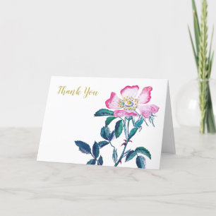 Elegant Watercolor Wild Rose Flower Thank You