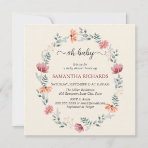 Elegant  watercolor wildflower baby shower invite