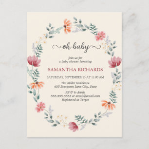 Elegant  watercolor wildflower baby shower  postcard