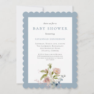 Elegant Watercolor Wildflower Blue Baby Shower Invitation