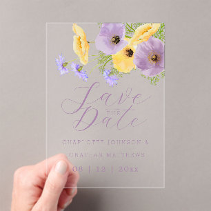 Elegant Watercolor Wildflower Bouquet Wedding Acrylic Invitations