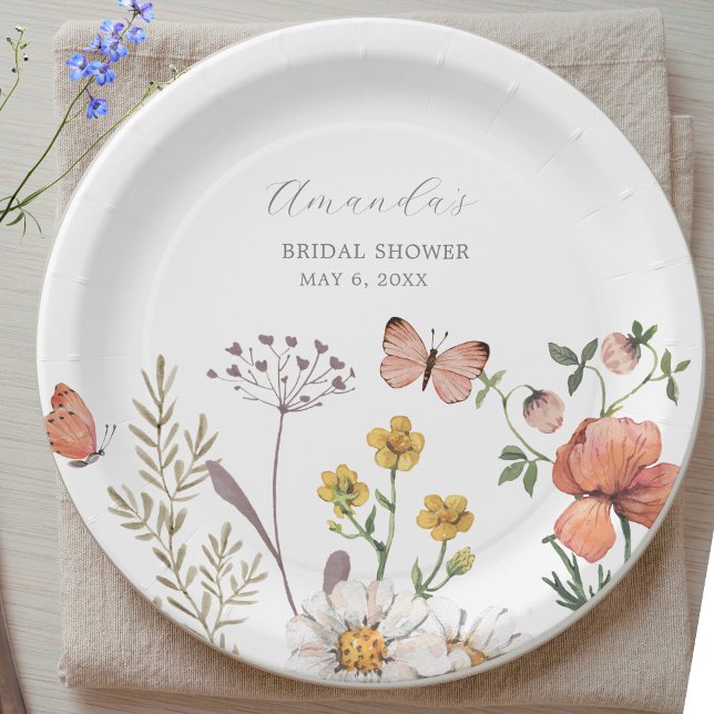 Elegant Watercolor Wildflower Bridal Shower Paper Plate (Creator Uploaded)