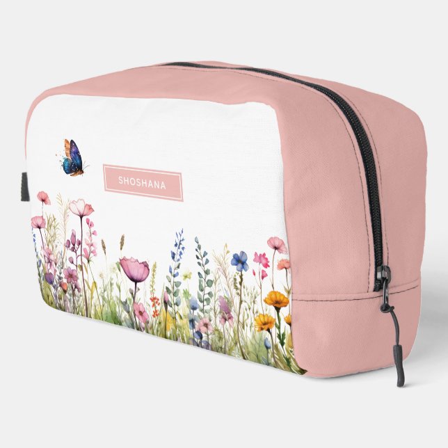 Elegant Watercolor Wildflower Cosmetic & Toiletry Dopp Kit (Right Corner)