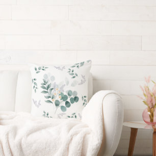 Elegant watercolor wildflower eucalyptus leaves cushion