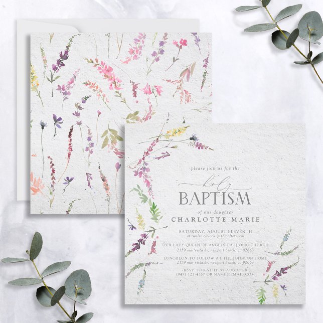 Elegant Watercolor Wildflower Floral Baby Baptism Invitation (Creator Uploaded)