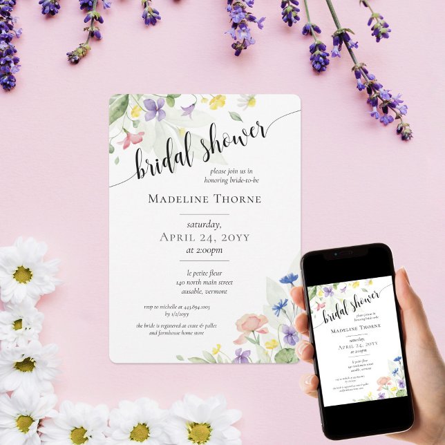 Elegant Watercolor Wildflower Floral Bridal Shower Invitation (Creator Uploaded)
