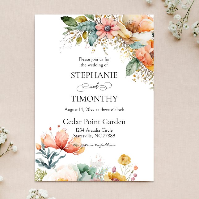 Elegant Watercolor Wildflower | Floral Wedding Invitation (Elegant wedding invitation with wildflowers design. Personalize every detail for your special day.)