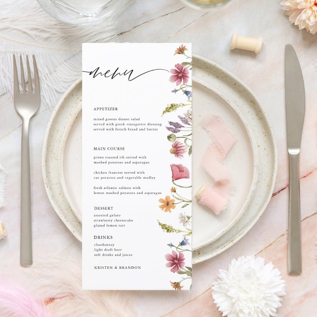 Elegant Watercolor Wildflower Floral Wedding Menu (Creator Uploaded)