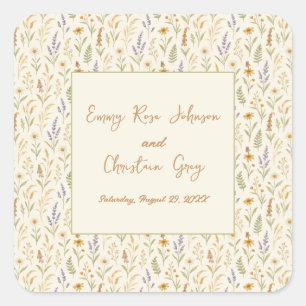 Elegant Watercolor Wildflower Floral Wedding Square Sticker