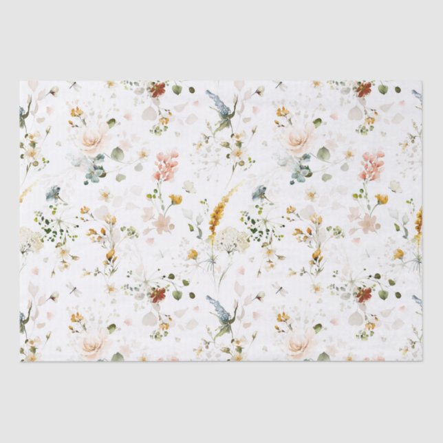 Elegant Watercolor Wildflower Garden Tissue Paper (Front)